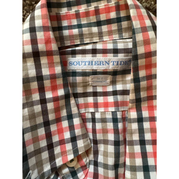 Men's Southern Tide Plaid Button Down Shirt S White Red - Picture 3 of 5